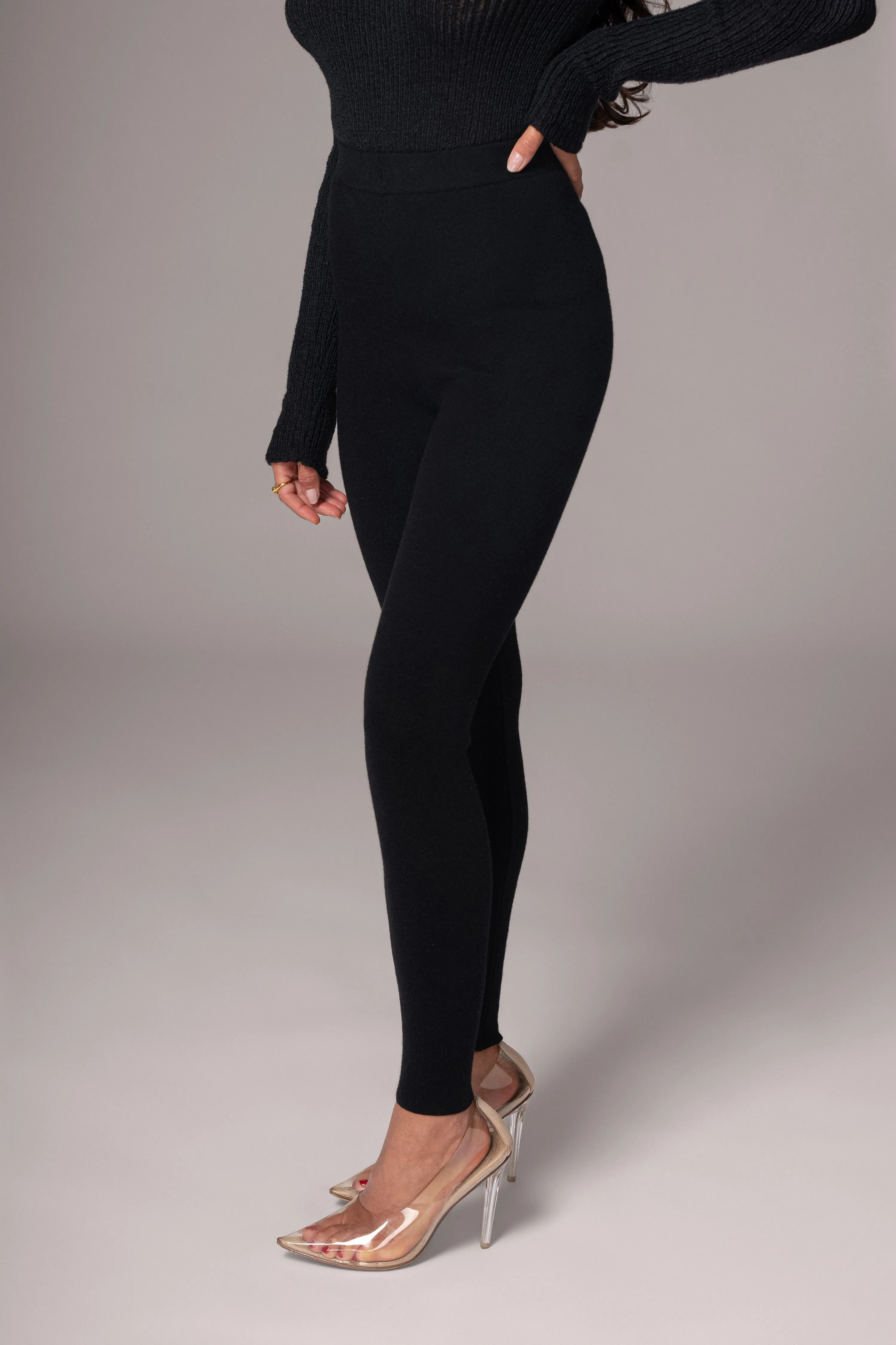 Black Effortless Knit Leggings