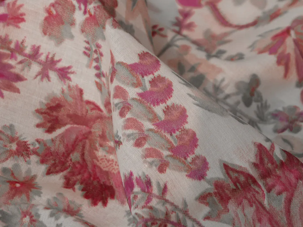 Pink & Cream Floral  Pure Mul Mul Cotton Fabric