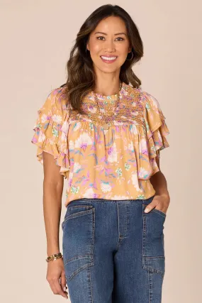 Triple Ruffle Sleeve Woven Top